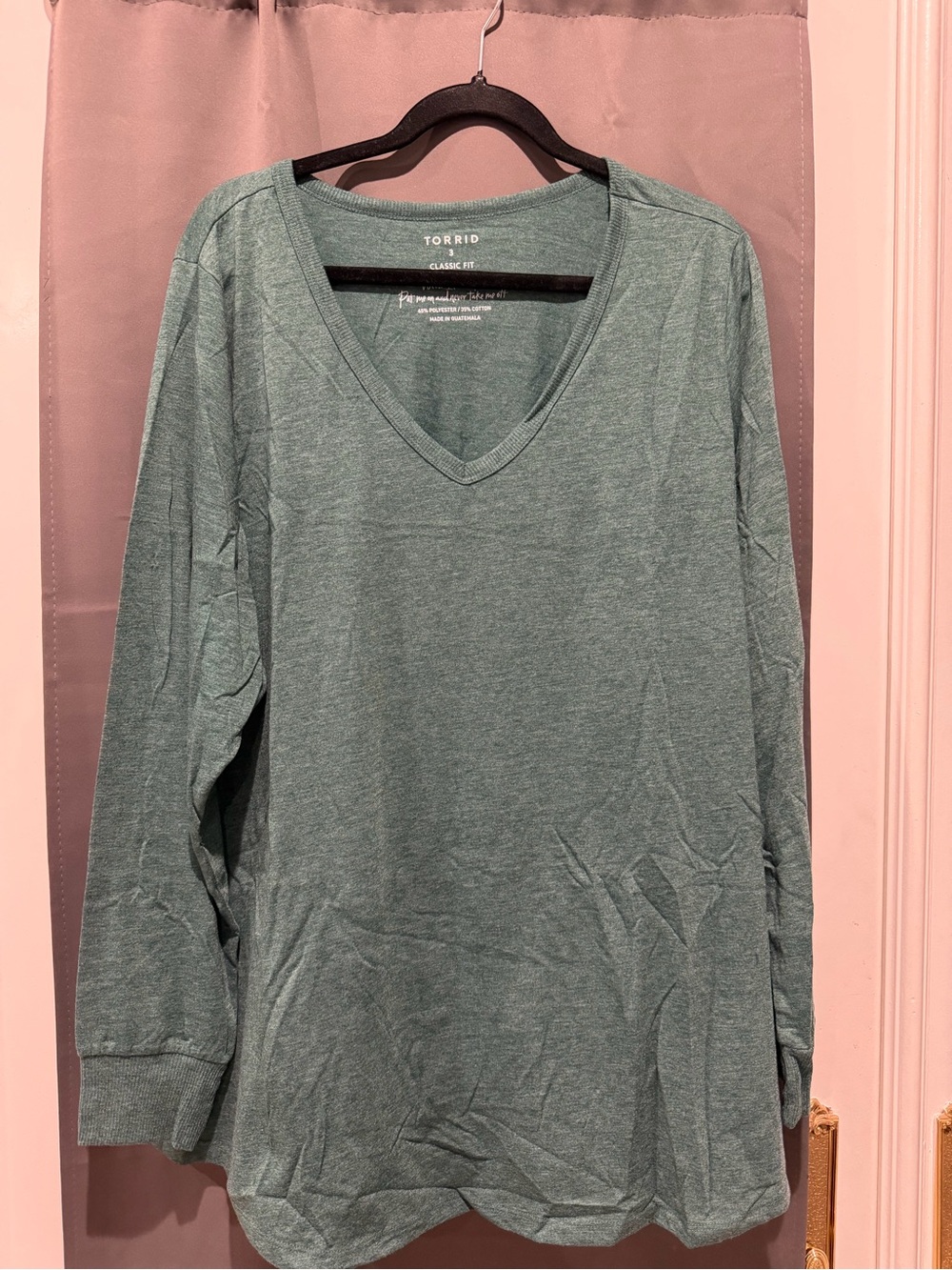Torrid Girlfriend Signature Jersey V-Neck Long Sleeve Tee Green 3X 22/24 NWT